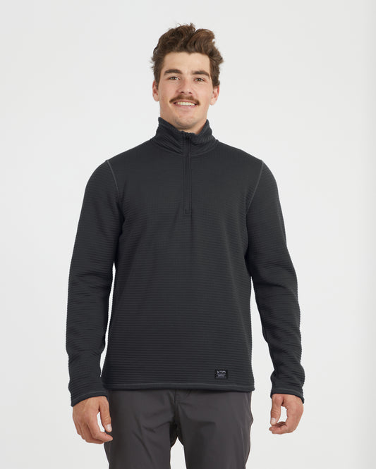 Mens Merino AEROGRID Fleece Hiking Pullover Black