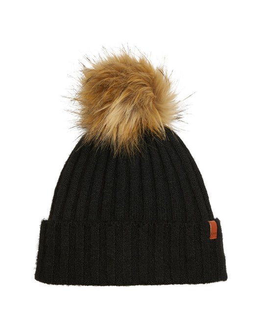 Beki Womens Recycled-Poly Pom Pom Beanie Black