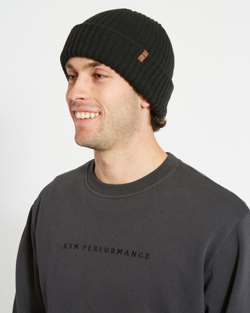 Ace Knitted Brim Hat Beanie Black