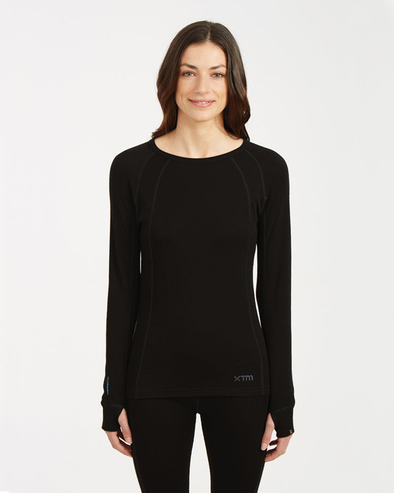 Womens Merino 230 Wool Thermal Long Sleeve Top Black