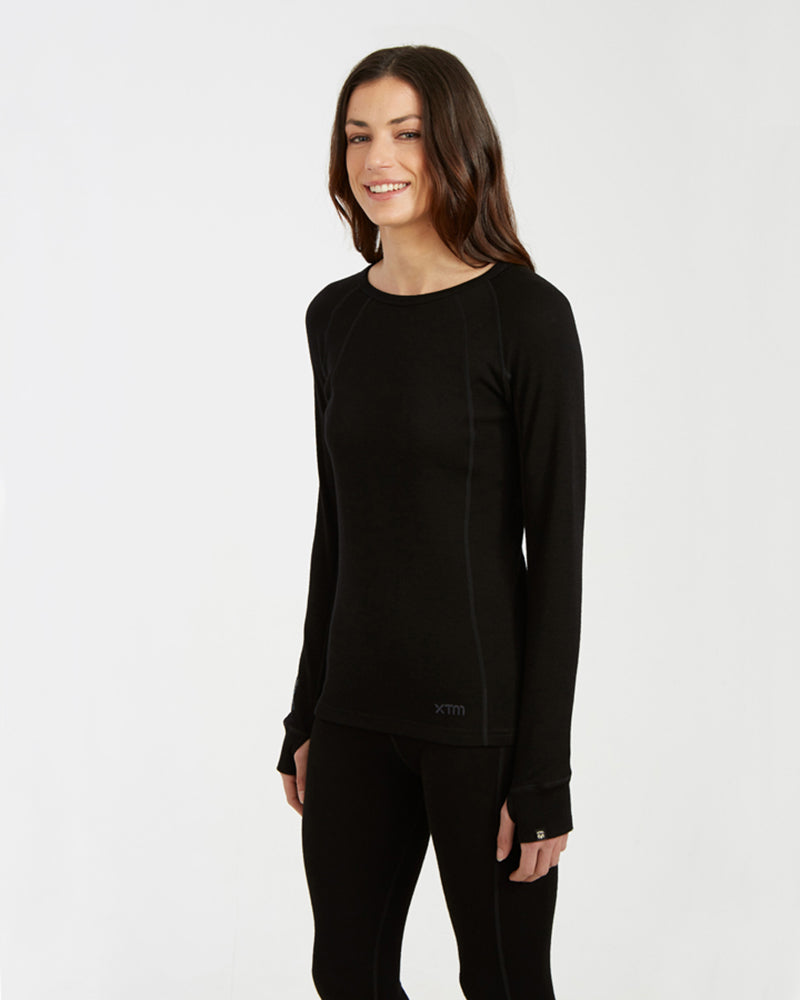 Womens Merino 230 Wool Thermal Long Sleeve Top Black