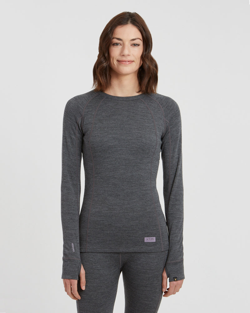 Womens Merino 230 Wool Thermal Long Sleeve Top Mid Grey Marle