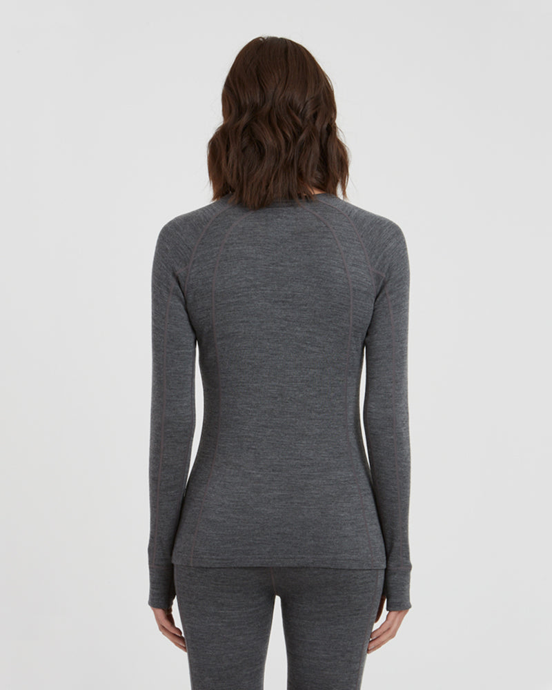 Womens Merino 230 Wool Thermal Long Sleeve Top Mid Grey Marle