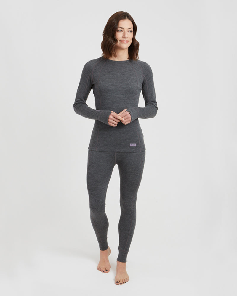 Womens Merino 230 Wool Thermal Long Sleeve Top Mid Grey Marle