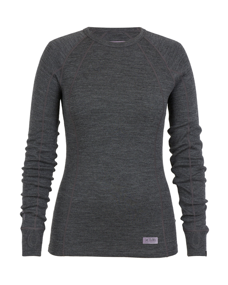 Womens Merino 230 Wool Thermal Long Sleeve Top Mid Grey Marle