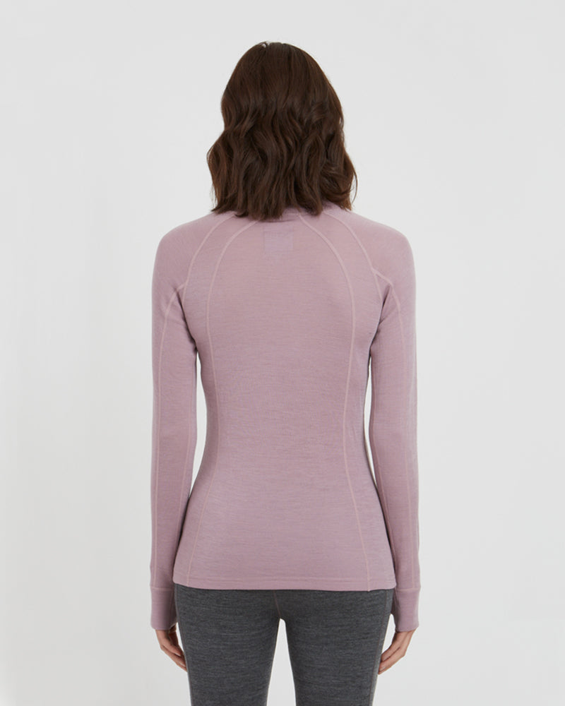 Womens Merino 230 Wool Zip Neck Long Sleeve Thermal Top Fog