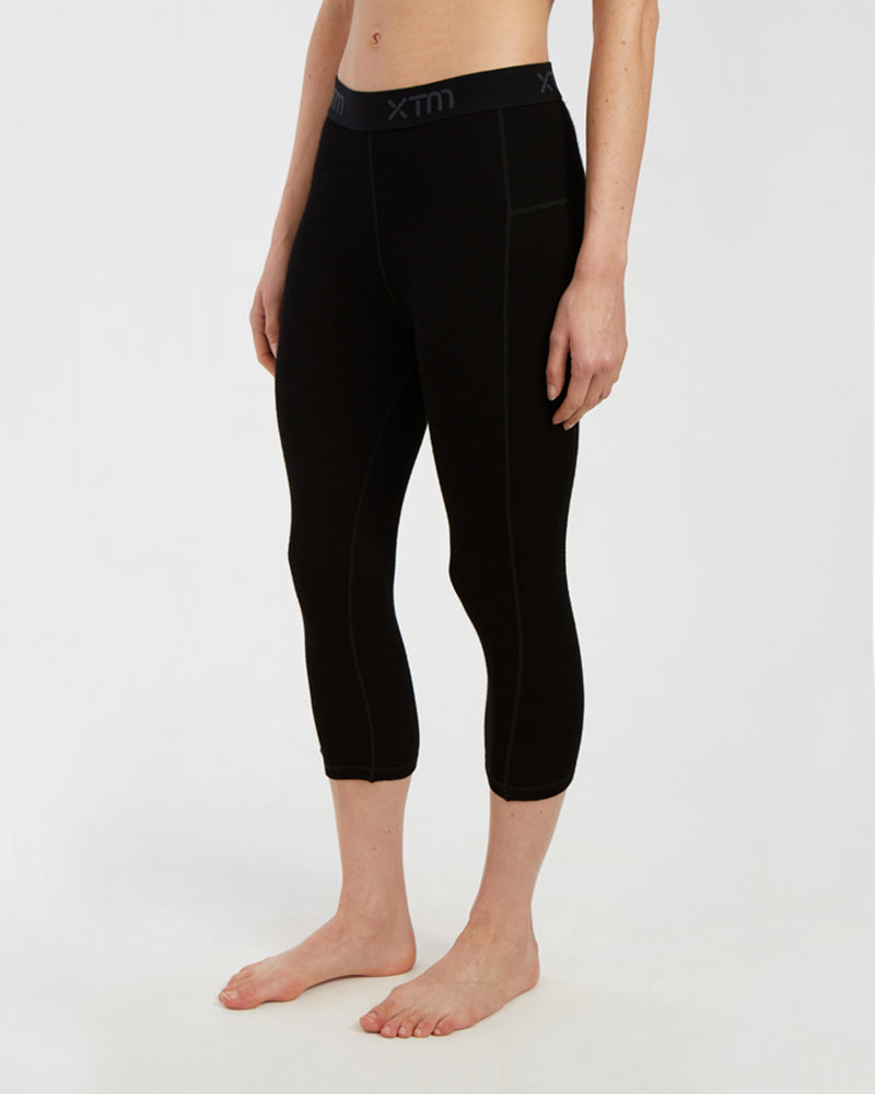 Womens Merino 230 Wool 3/4 Length Thermal Pants Black