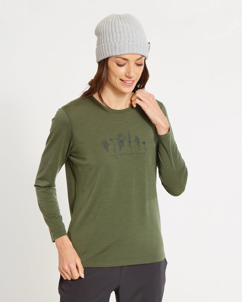 Adventure 170 Merino Womens Long Sleeve Thermal Top Winter Moss