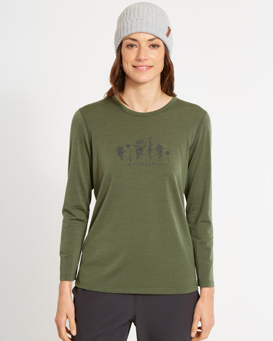 Adventure 170 Merino Womens Long Sleeve Thermal Top Winter Moss