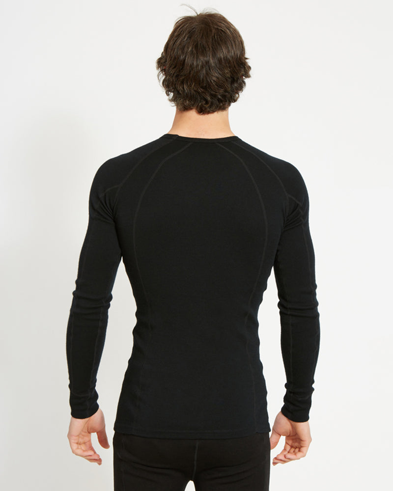 PLUS SIZE Merino 230 Wool Unisex Long Sleeve Thermal Top Black