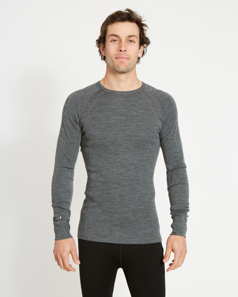 Men's Merino 230 Wool Long Sleeve Thermal Top Mid Grey Marle