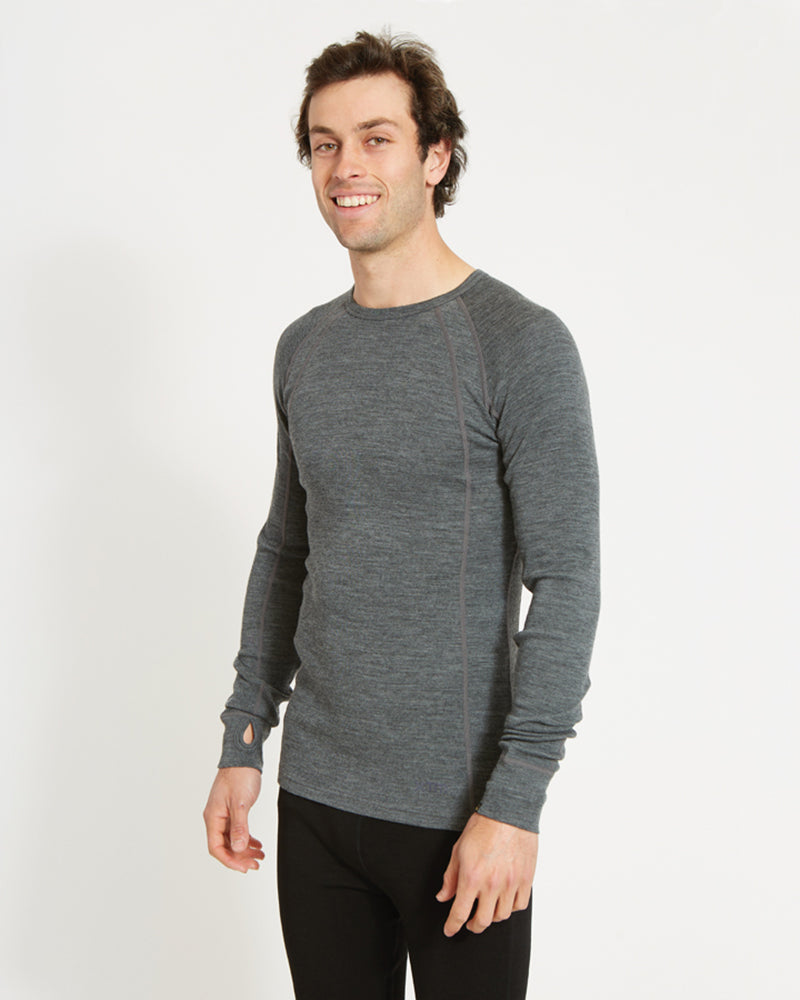 Men's Merino 230 Wool Long Sleeve Thermal Top Mid Grey Marle