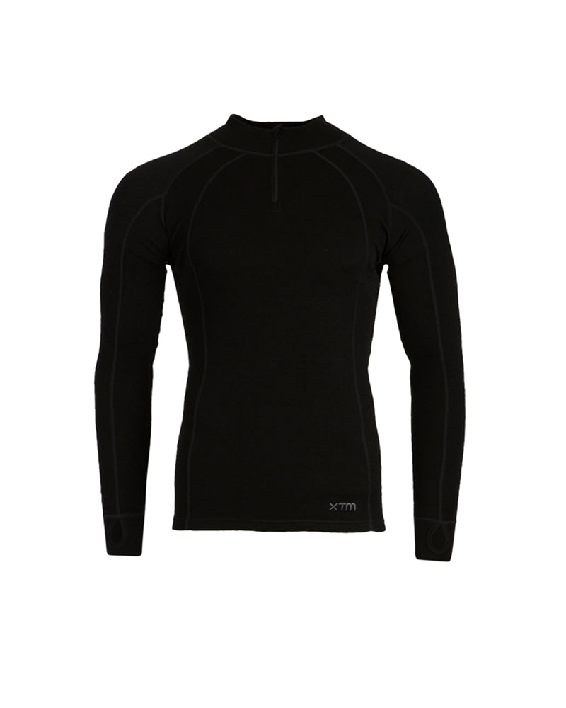 Men's Merino 230 Wool Zip Neck Thermal Top Black