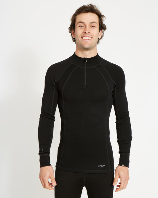 Men's Merino 230 Wool Zip Neck Thermal Top Black