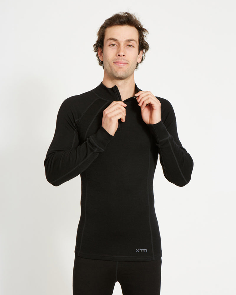 Men's Merino 230 Wool Zip Neck Thermal Top Black