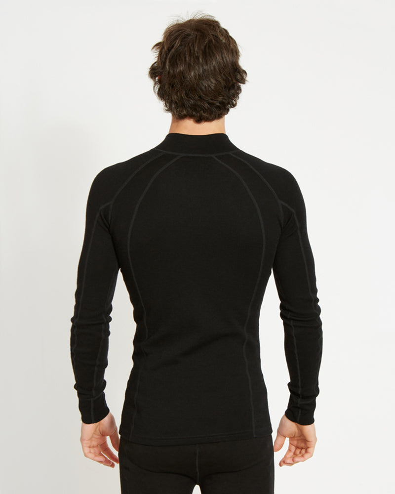 Men's Merino 230 Wool Zip Neck Thermal Top Black