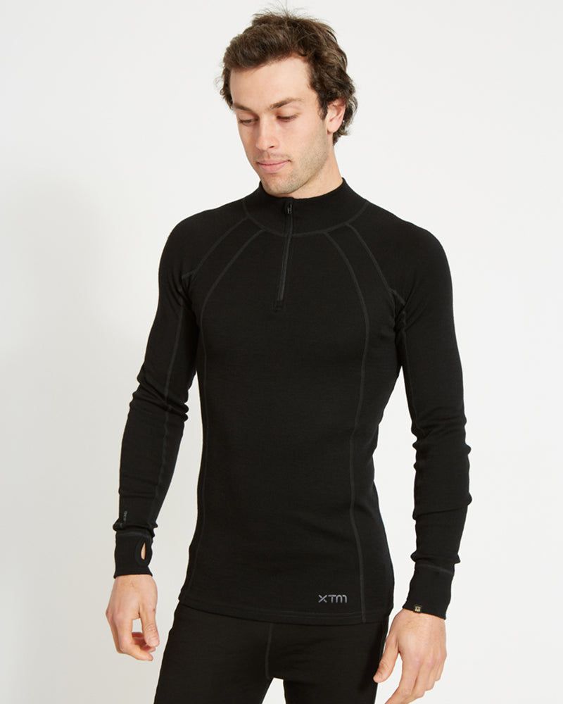 Men's Merino 230 Wool Zip Neck Thermal Top Black