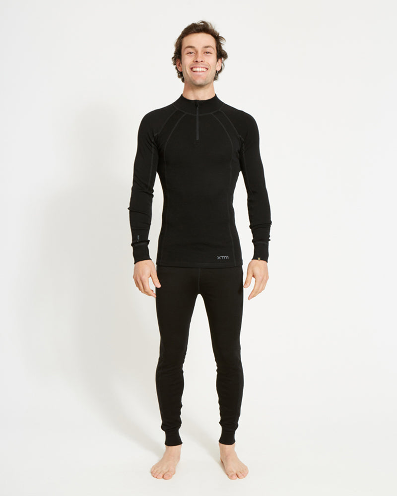 Men's Merino 230 Wool Zip Neck Thermal Top Black