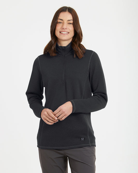 Womens Merino AEROGRID Fleece Hiking Pullover Black