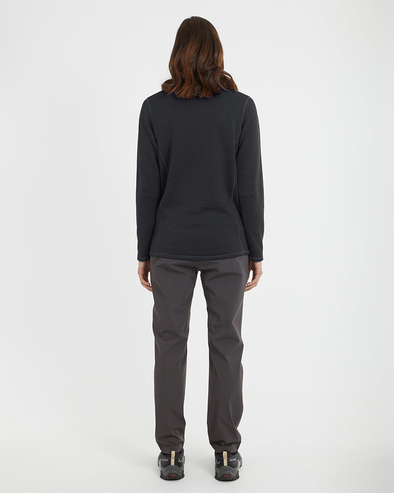Womens Merino AEROGRID Fleece Hiking Pullover Black