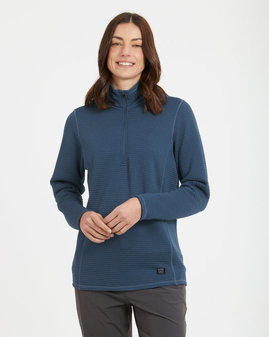 Womens Merino AEROGRID Fleece Hiking Pullover Slate Blue