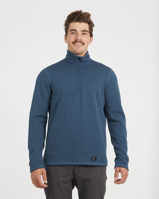 Mens Merino AEROGRID Fleece Hiking Pullover Slate Blue